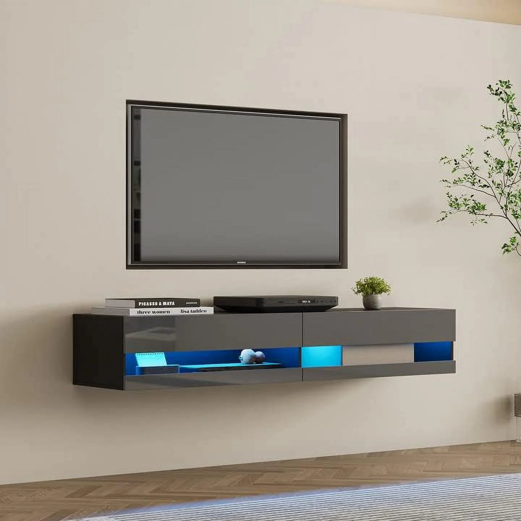 79" Floating TV Stand with 16 Color LEDs 2 Drawers D233529