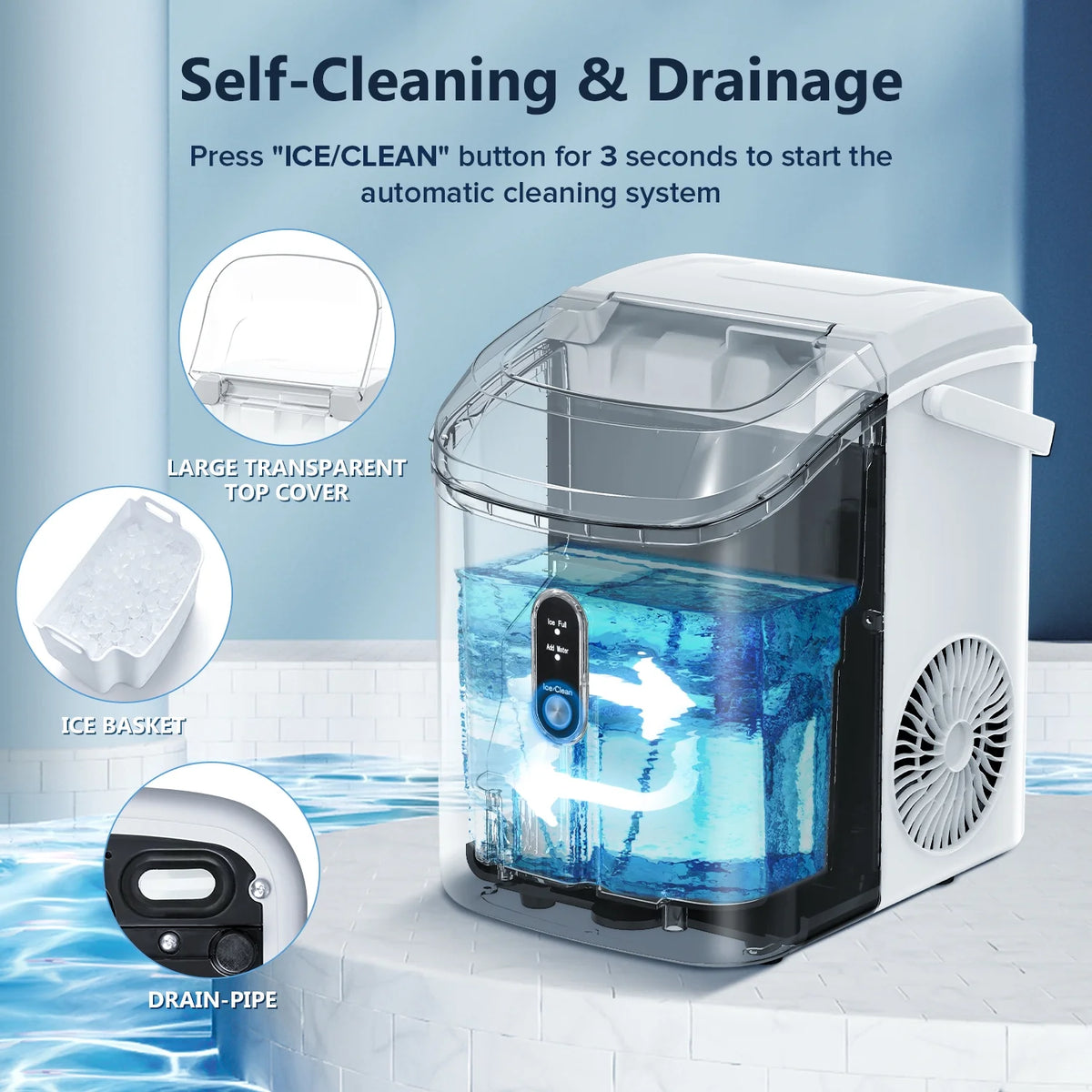 Nugget Ice Maker Countertop with Soft Chewable Pellet Ice, 34lbs/24H, Self-Cleaning, Gray S951