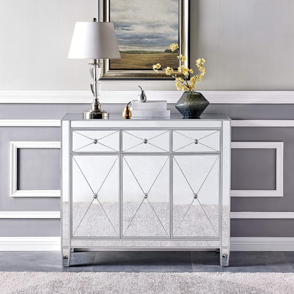 Mirrored Cabinet with Matte Silver Trim W918324