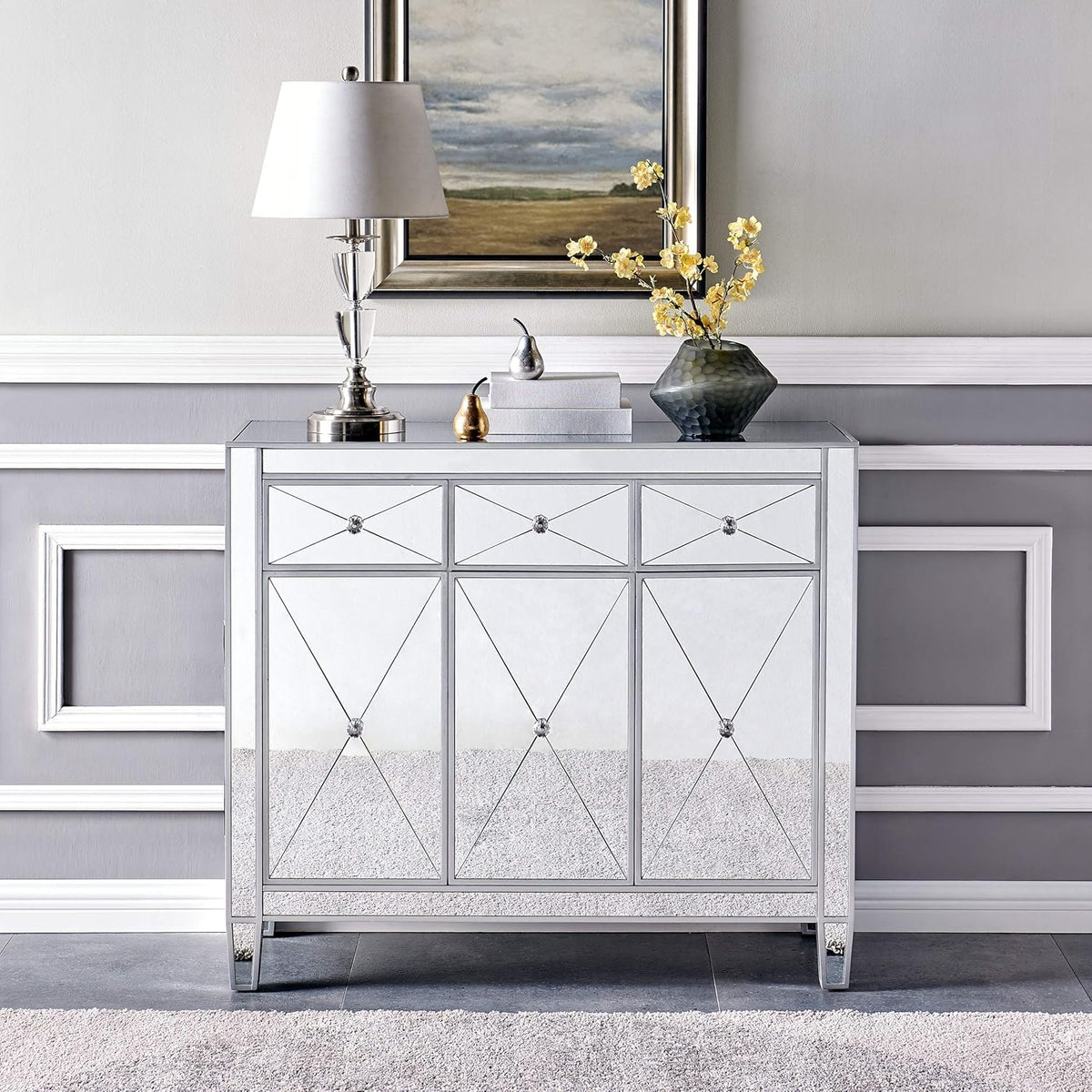 Mirrored Cabinet with Matte Silver Trim W918324