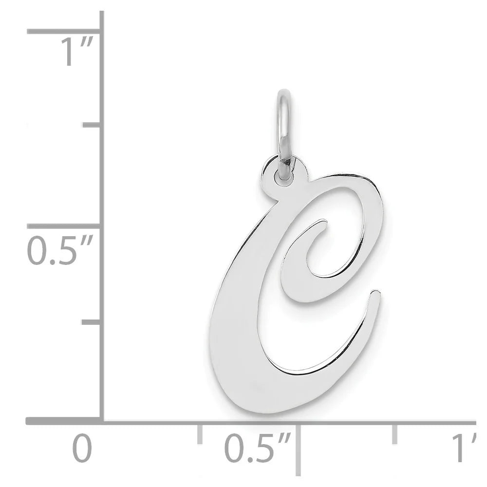 14k White Gold Polished Laser cut Medium Script Letter C Charm Pendant D960