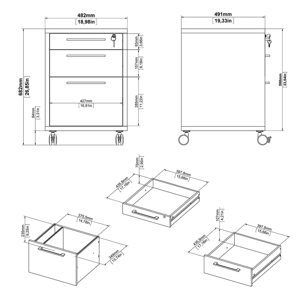 White 3 Drawer Mobile File Cabinet W88369