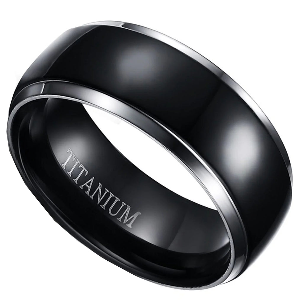 3 Piece Sterling Silver Black Titanium Wedding Band Engagement Ring Set Y192485