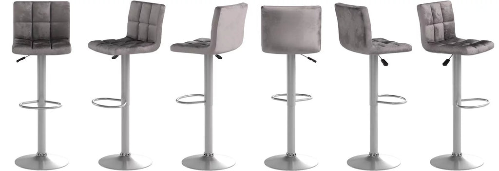 Set of 2 Gray Velvet Adjustable Swivel Bar Stool A36611