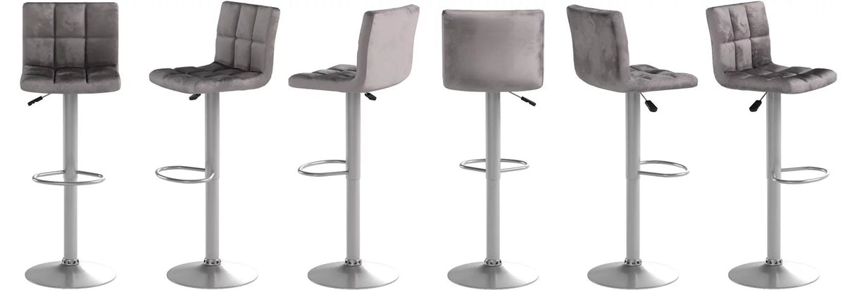 Set of 2 Gray Velvet Adjustable Swivel Bar Stool A36611