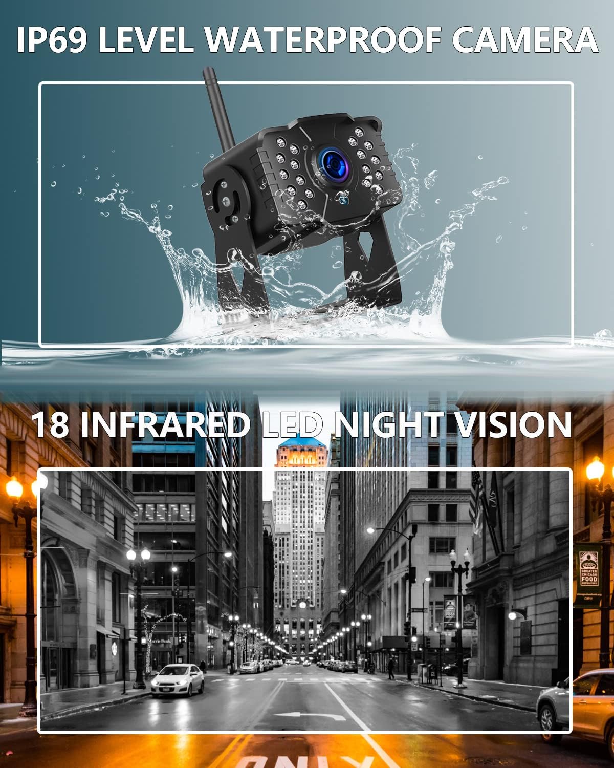 1080P Digital Wireless Backup Camera System 7'' Monitor IP69K Waterproof Night Vision W670