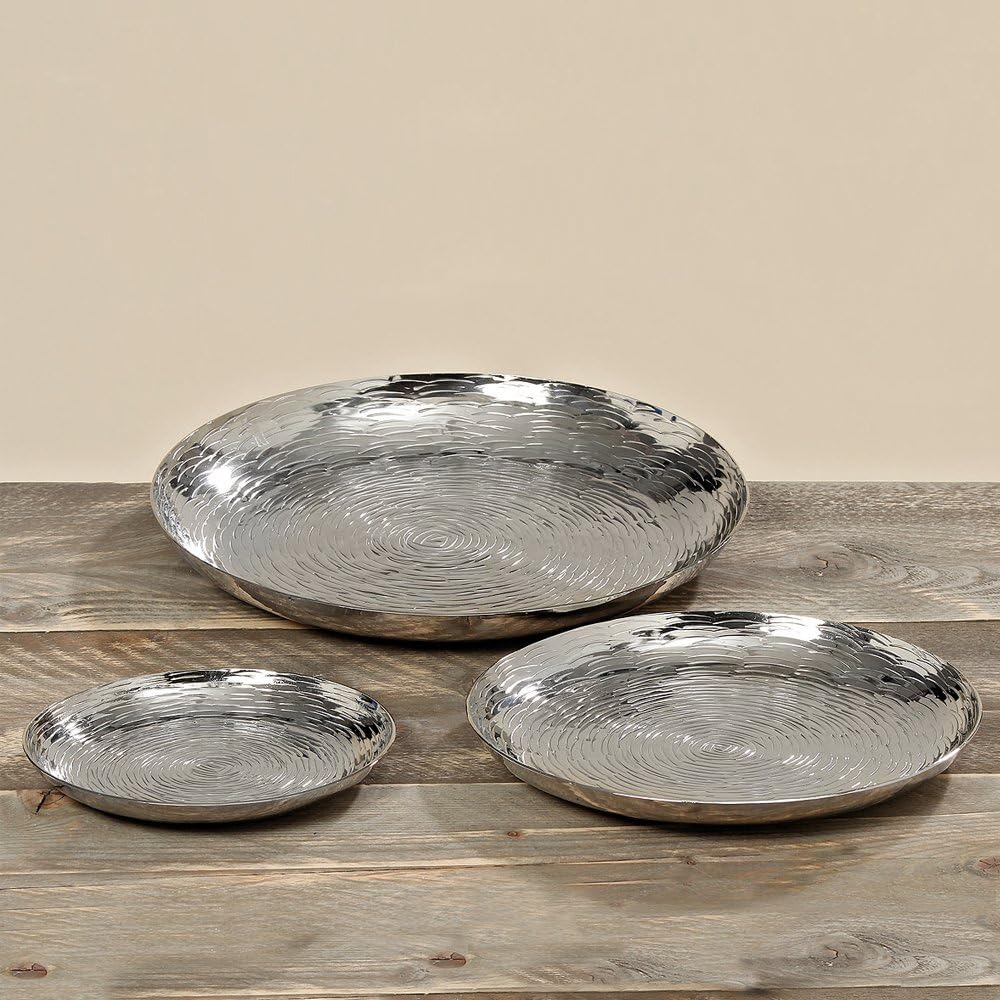 Silver Vanity Trays, Set of 3, Hand Cast Aluminum I669