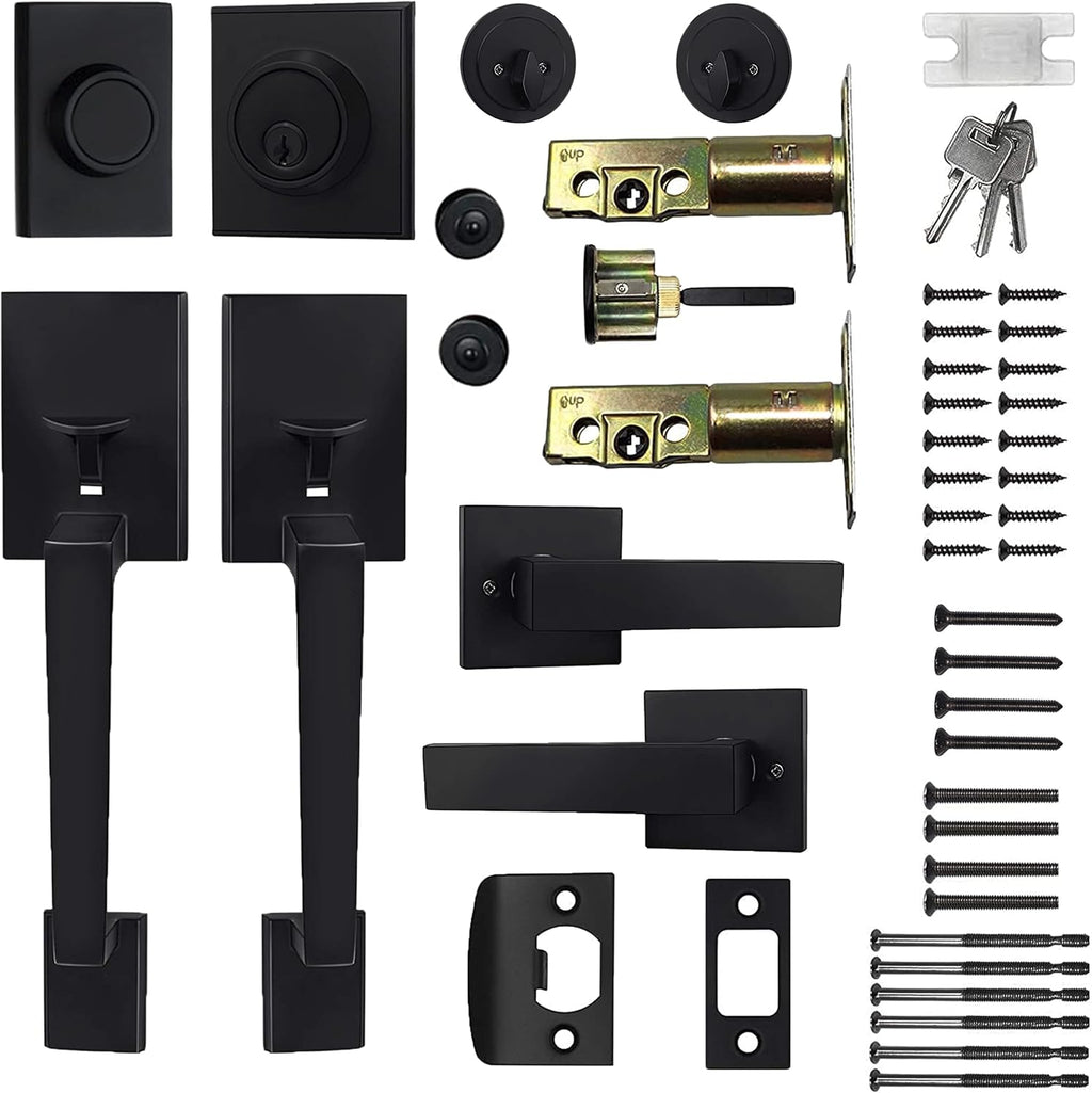Matte Black Double Door Handleset with Keyed Entry and Dummy Handle Lever (2 Pack) U33382
