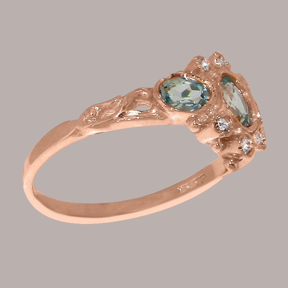 14k Rose Gold Aquamarine & Diamond Womens Promise Ring P51359