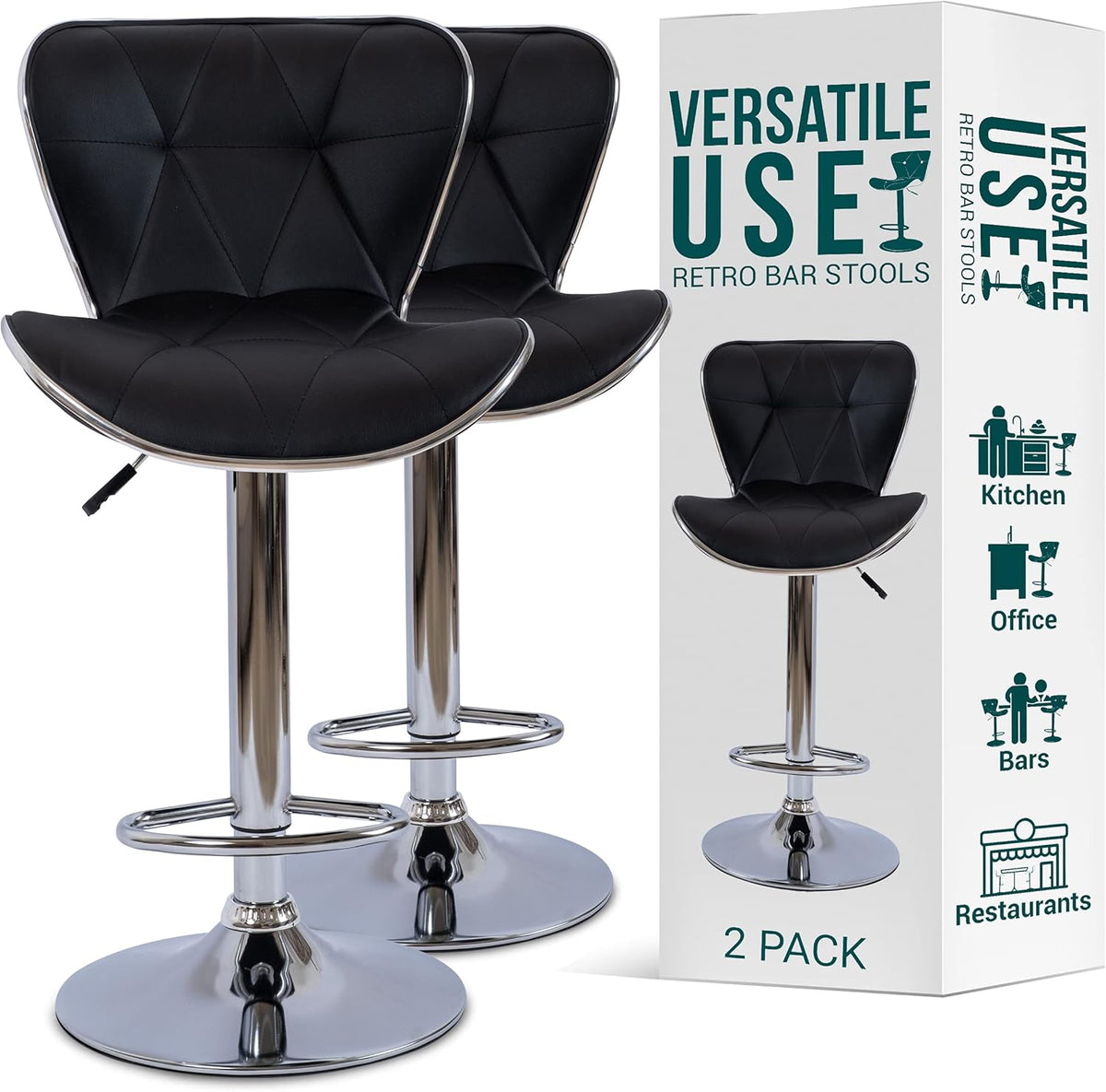 Adjustable White Bar Stools Set of 2 E5546