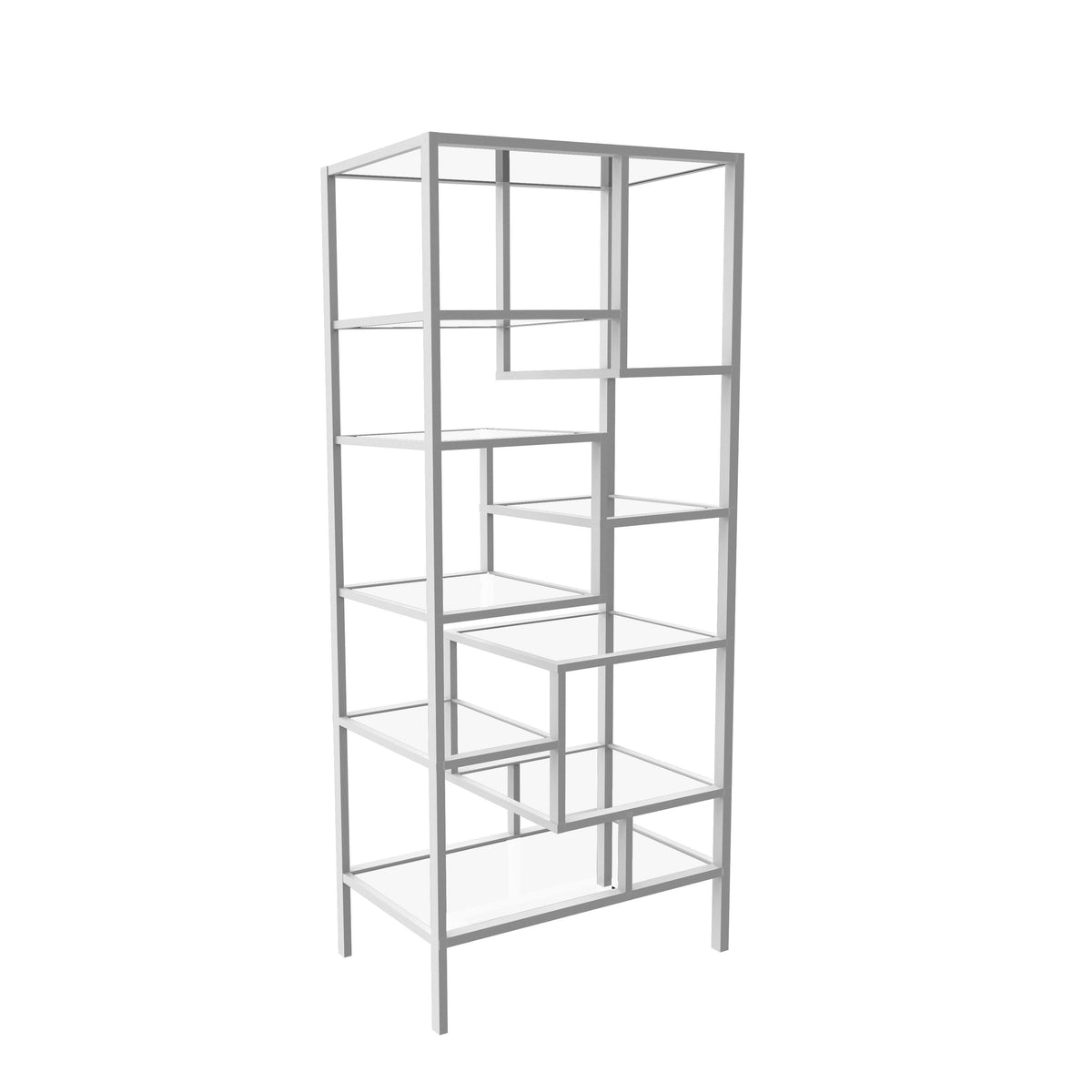 72x22H Silver Metal Bookcase with Tempered Glass B745
