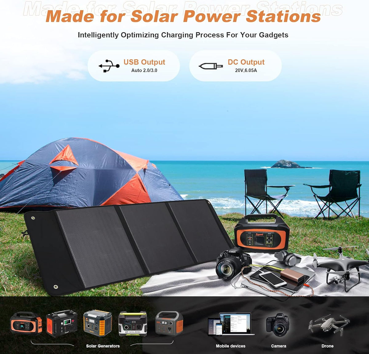 120W Monocrystalline Foldable Solar Panel with USB V799088