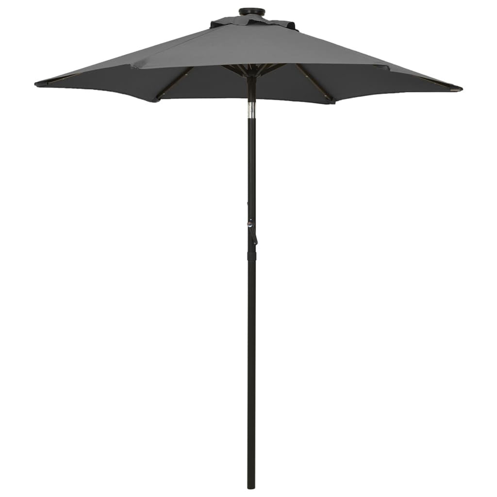 Anthracite Garden Folding Beach Umbrella with LED Lights and Aluminum Pole A366567