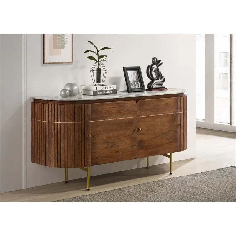 White and Natural Marble Top 4-door Dining Sideboard N266