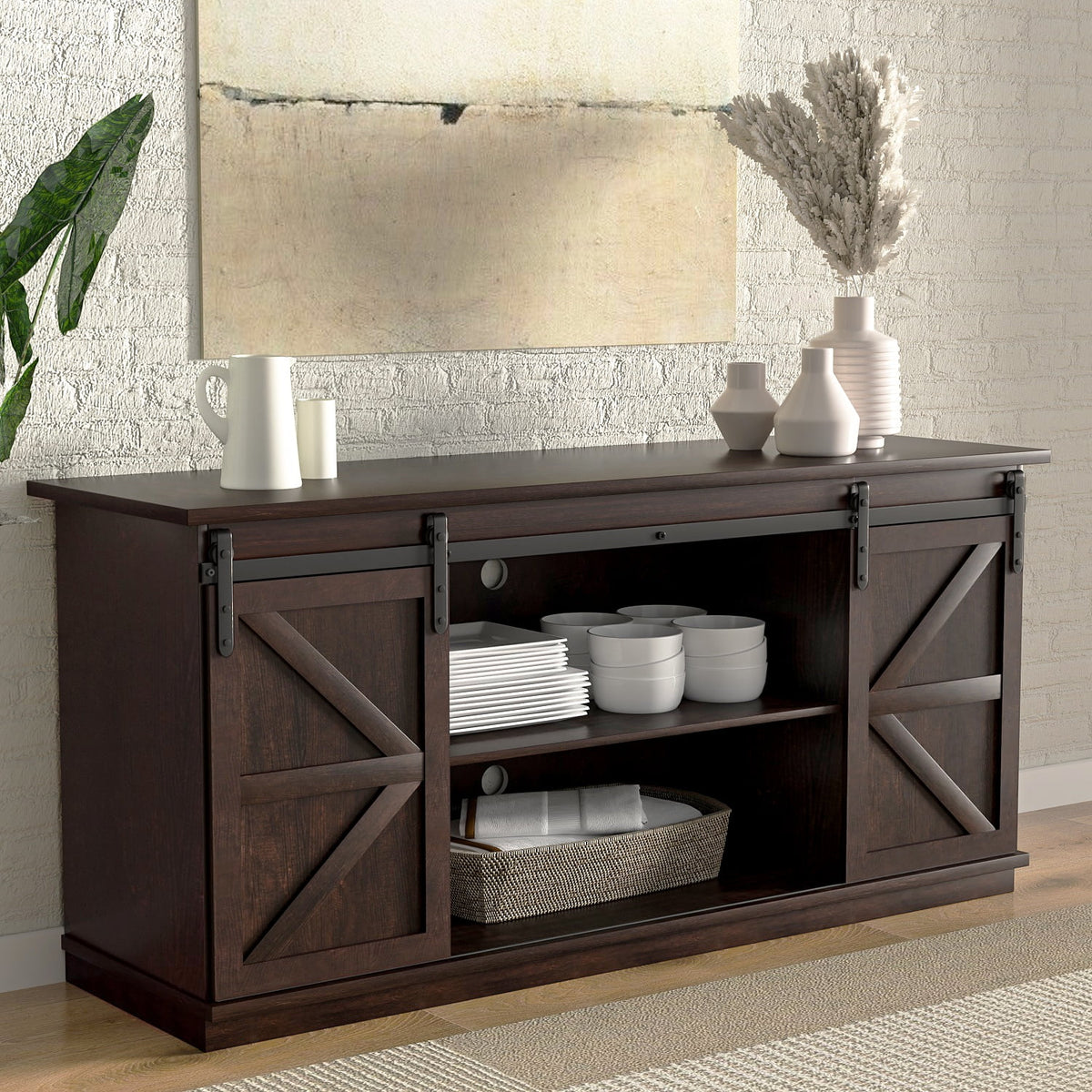 White Sliding Barn Door TV Stand J753077