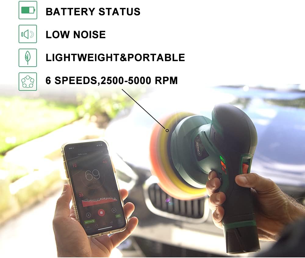Cordless Car Buffer Polisher with 12V Lithium Rechargeable Battery Brushless Polisher with Variable Speed, 2pcs 2.0Ah Portable Buffer Kit B794