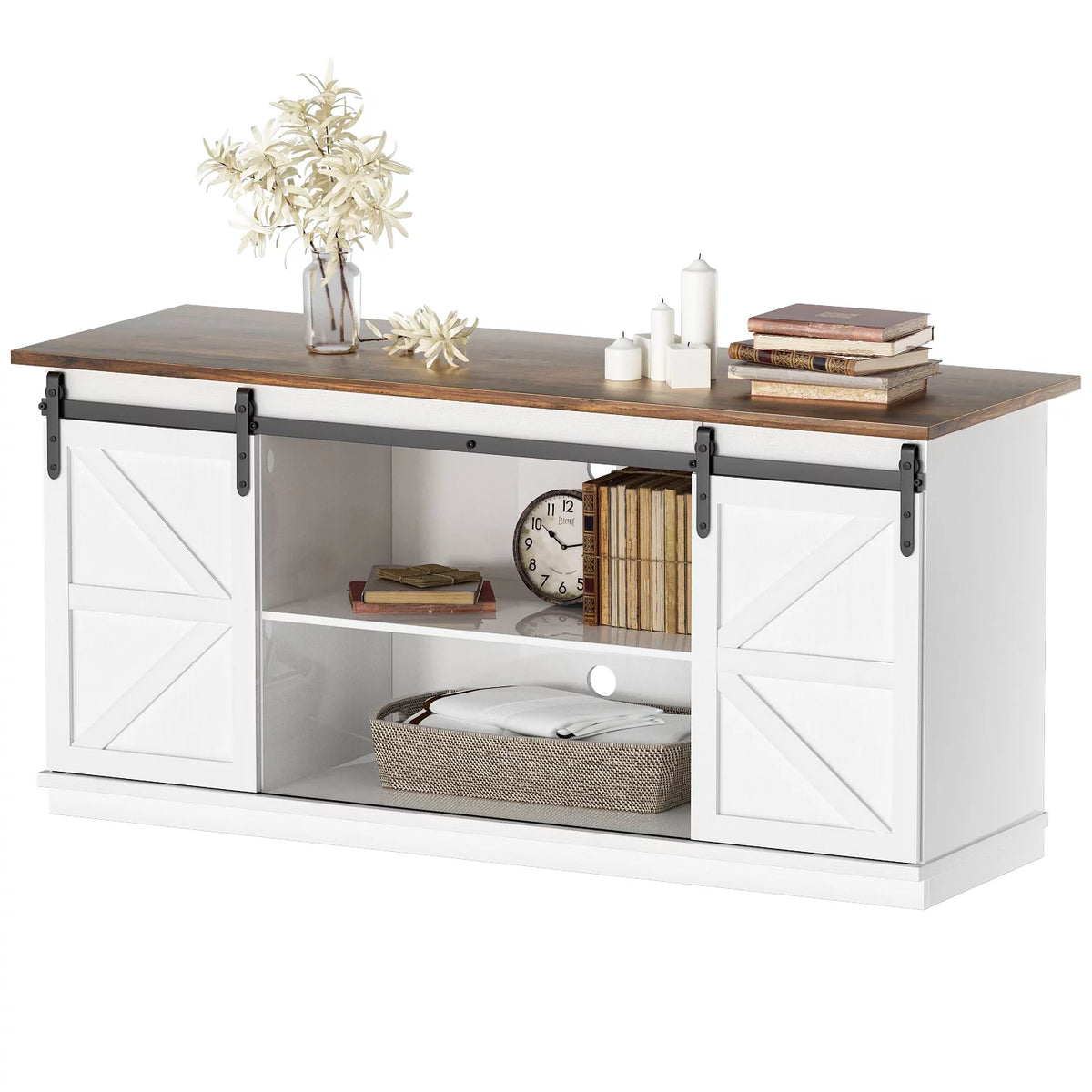 White Sliding Barn Door TV Stand J753077