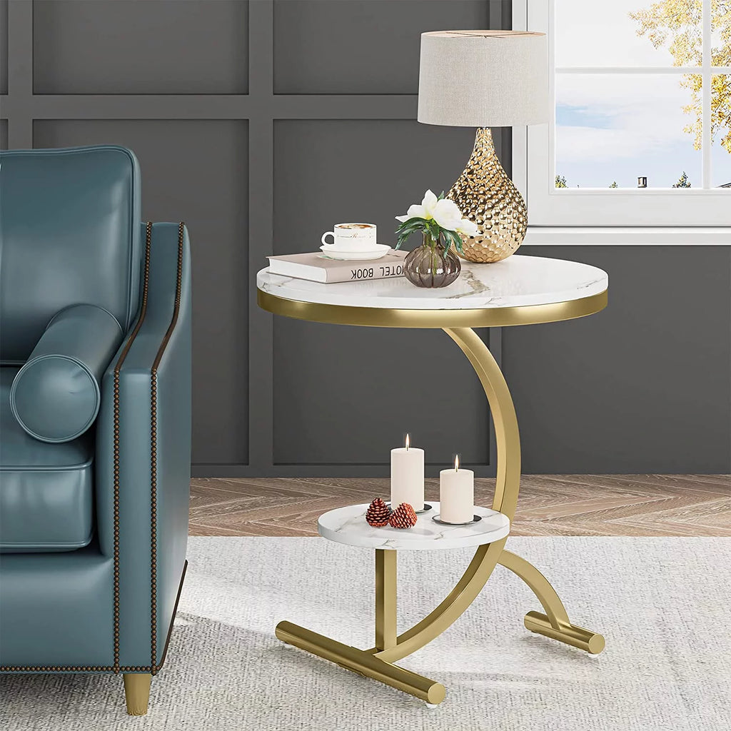 Faux Marble 2 Tier Round End Table C29011