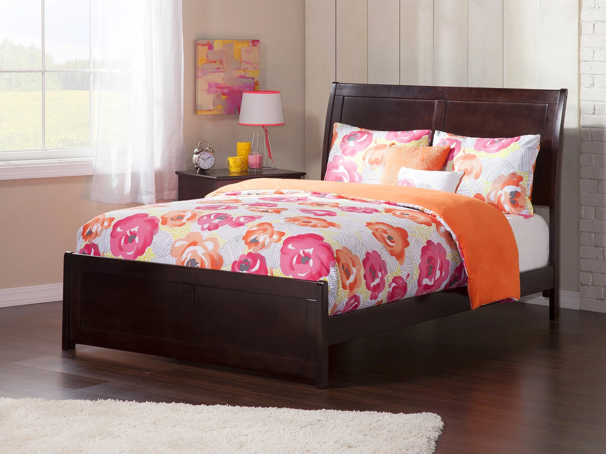 Full Wood Platform Bed with Sleigh Headboard and Footboard Espresso K993