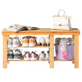 Natural Bamboo Entryway Storage Bench with 3-Tier Shoe Shelf P7244