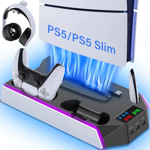 PS5 Stand and Cooling Station with Dual Controller Charging Station, White W3774