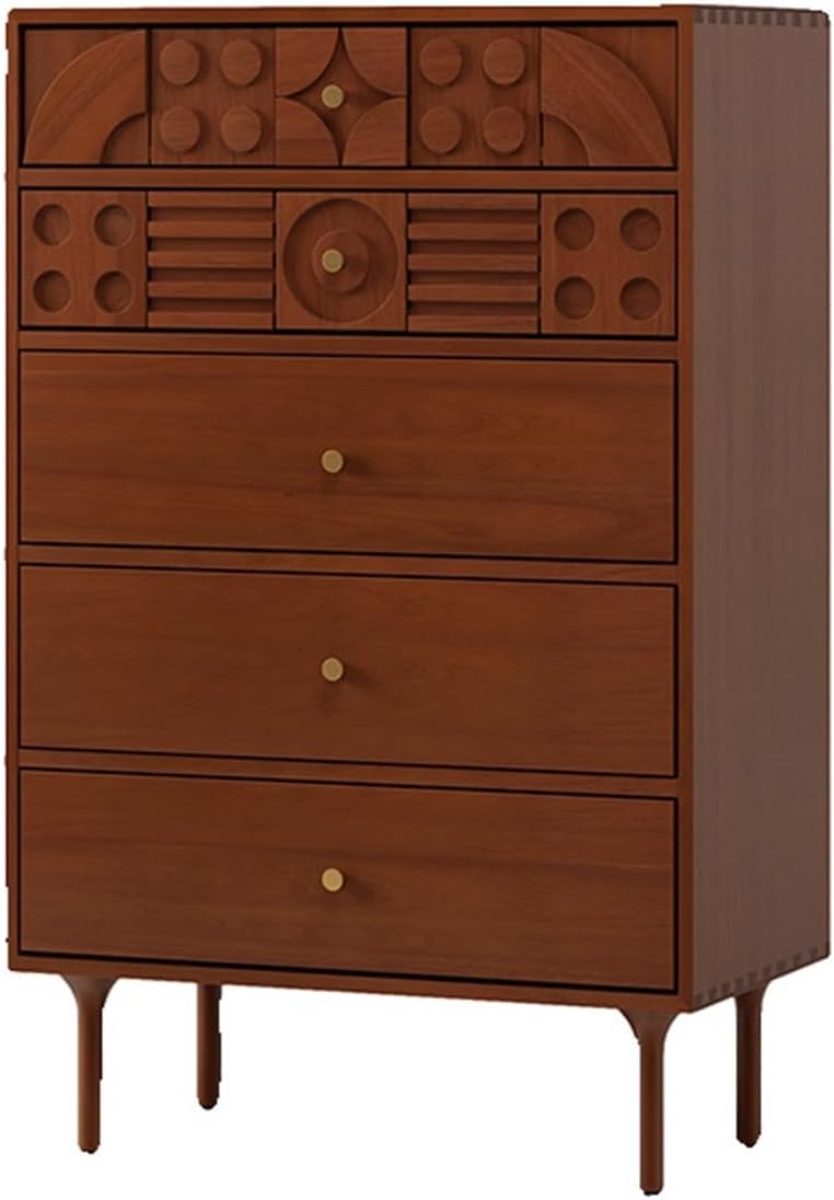 5 Drawer Wood Dresser with Gold Handles Y530317