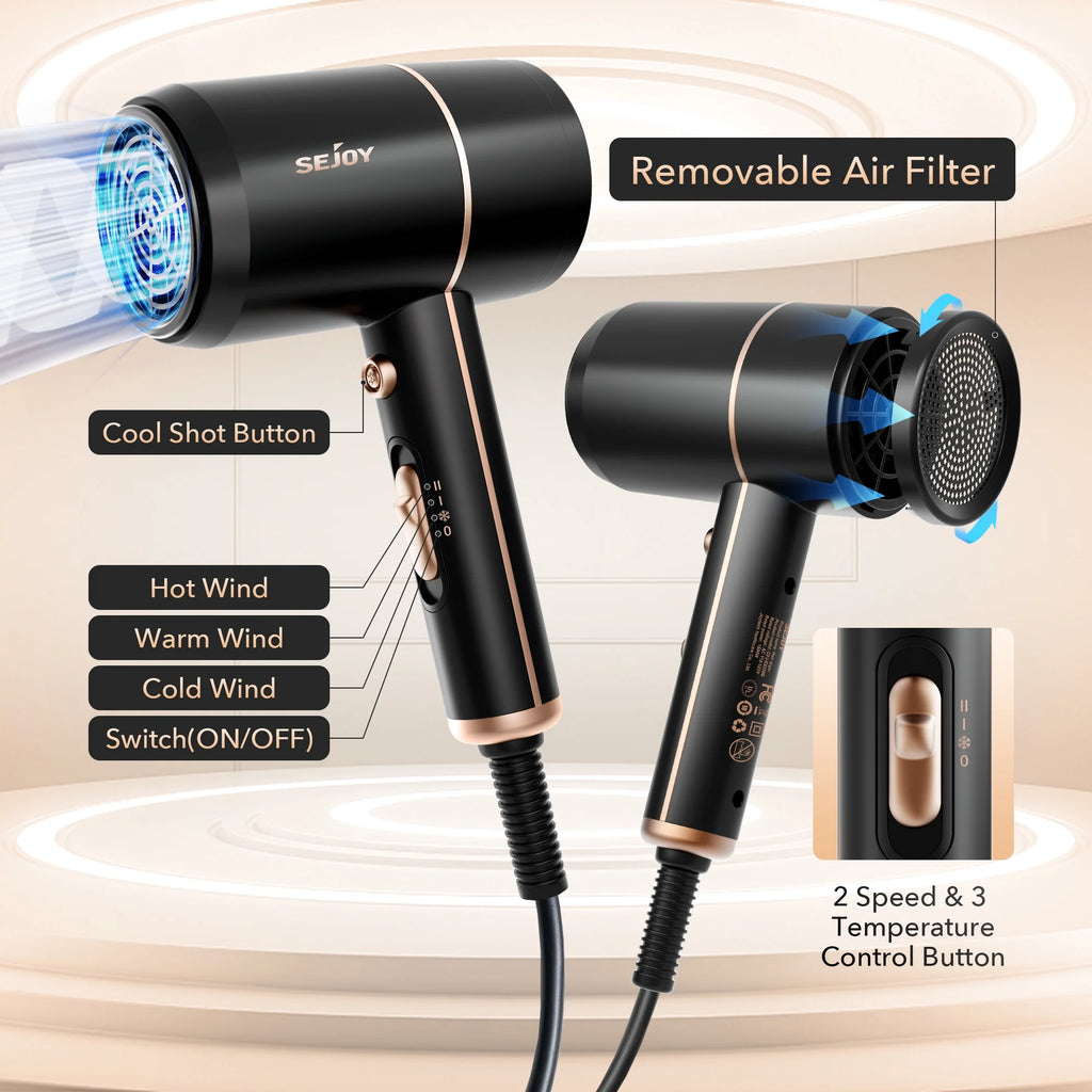 Black 1800W Ionic Hair Dryer U6774