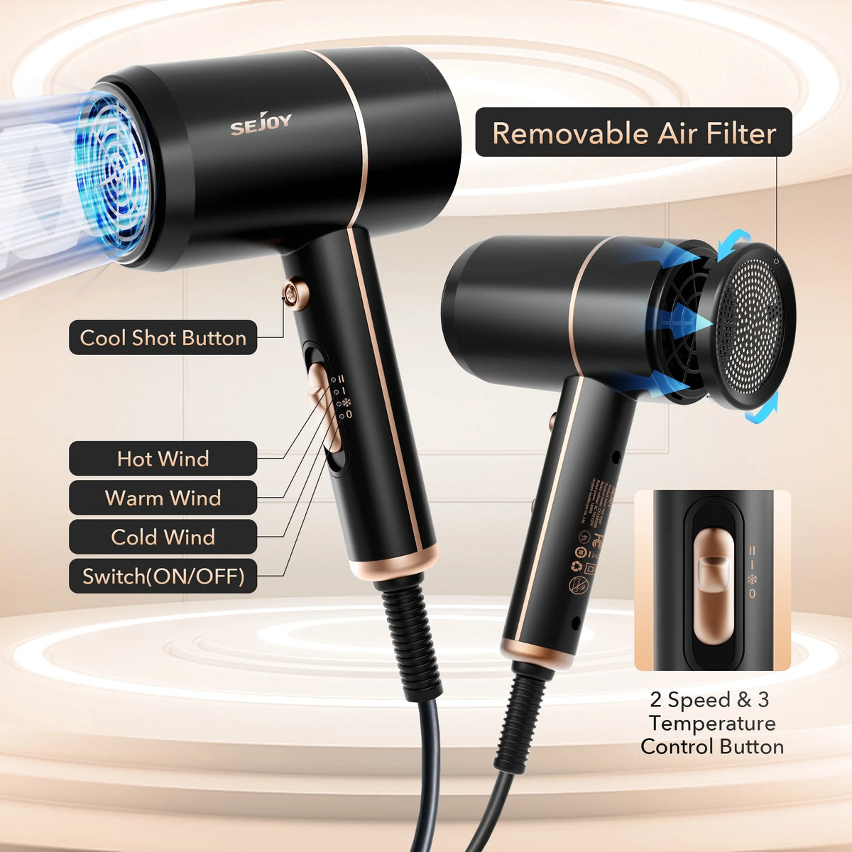 Black 1800W Ionic Hair Dryer U6774