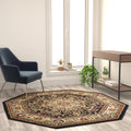 Beige Green Burgundy Black 5' x 5' Area Rug V373