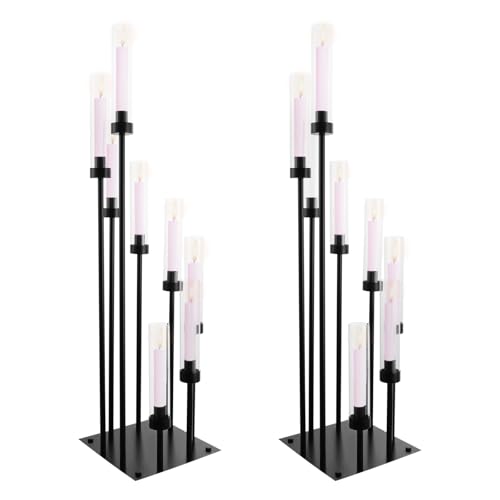 8 Arm Candle Holders Floor Candelabra Metal Candlestick Holder Set with Acrylic Shade 42.13" Tall Black V83515