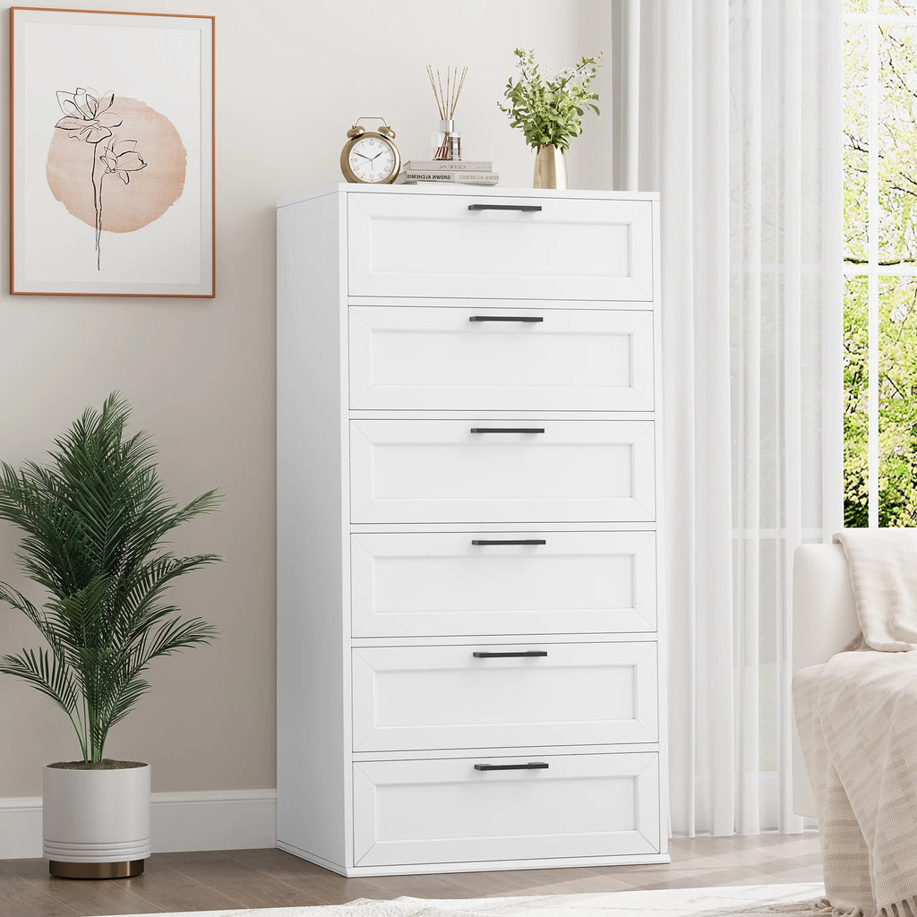 White 6 Drawer Tall Dresser K9530