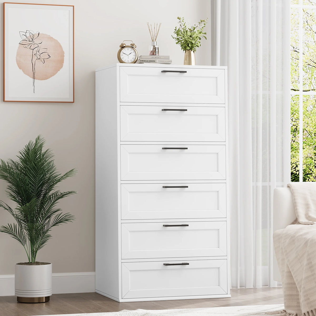 White 6 Drawer Tall Dresser K9530
