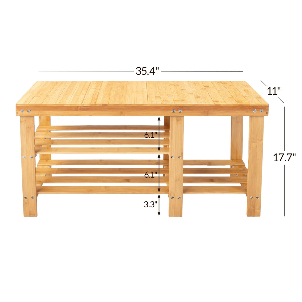 Natural Bamboo Entryway Storage Bench with 3-Tier Shoe Shelf P7244
