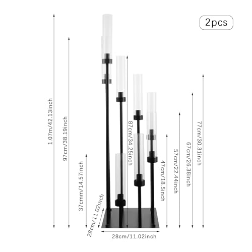 8 Arm Candle Holders Floor Candelabra Metal Candlestick Holder Set with Acrylic Shade 42.13" Tall Black V83515