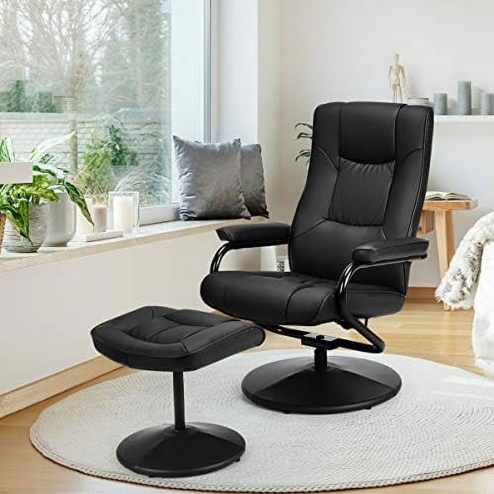 Black PU Leather Recliner Chair with Ottoman O37440