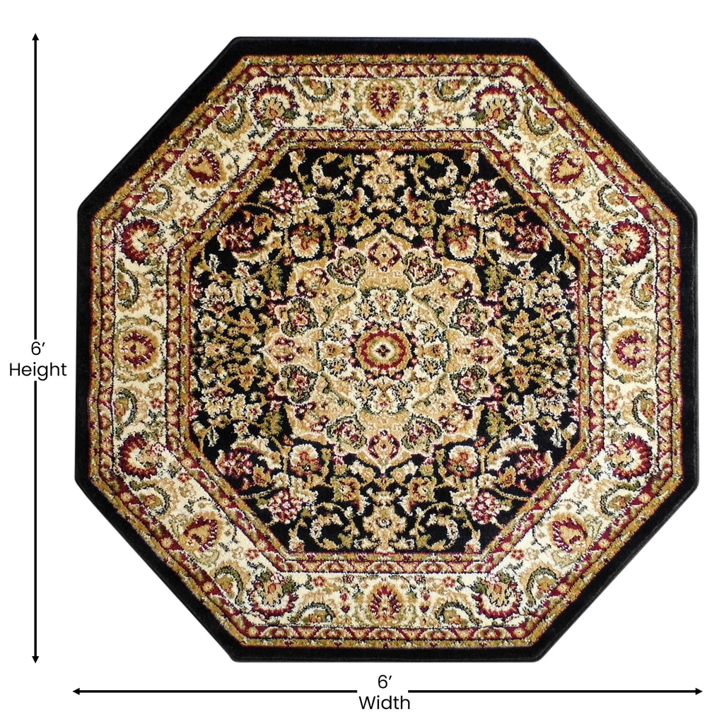 Beige Green Burgundy Black 5' x 5' Area Rug V373
