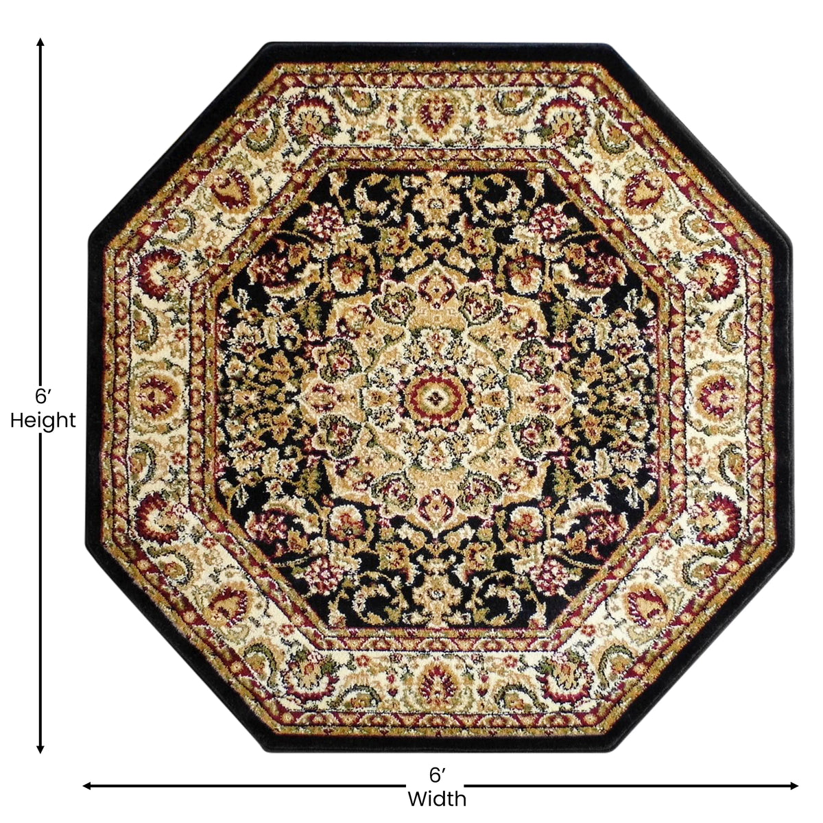 Beige Green Burgundy Black 5' x 5' Area Rug V373