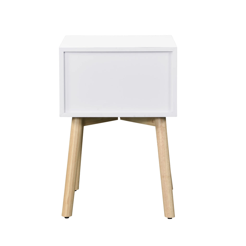 White Bedside Table with 2 Drawers and Rubber Wood Legs W529995