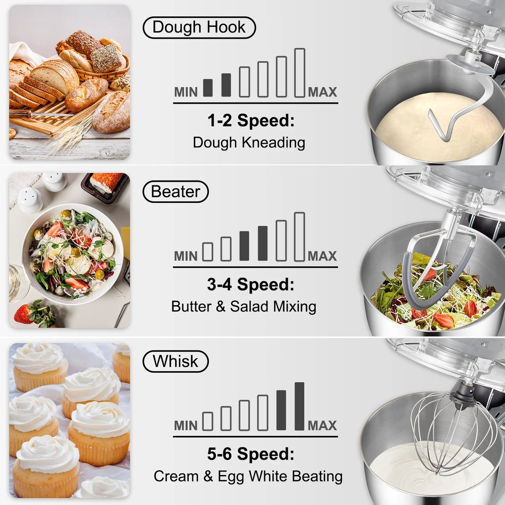 Stand Mixer 7.4Qt Electric Dough Mixer with 6 Speeds LCD Screen 660W L304