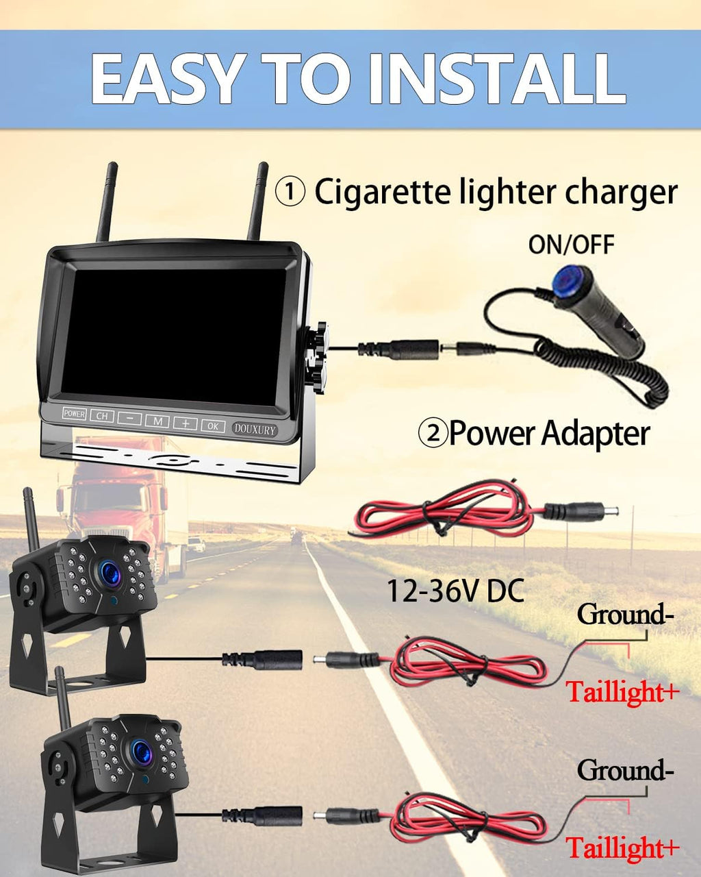1080P Digital Wireless Backup Camera System 7'' Monitor IP69K Waterproof Night Vision W670