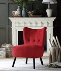 Red Button-Tufted Accent Chair with Wood Legs L585