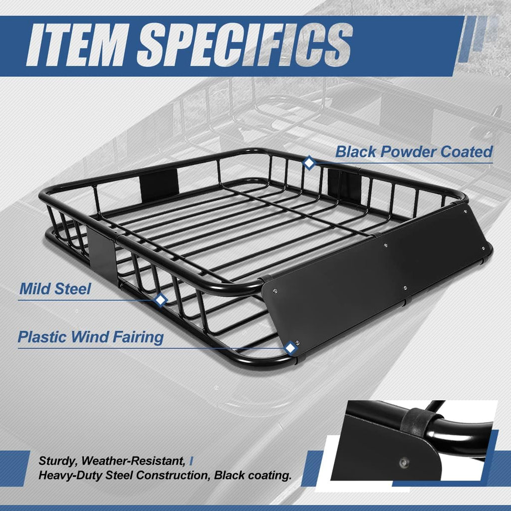 Black Mild Steel Roof Rack Cargo Carrier Basket D402481