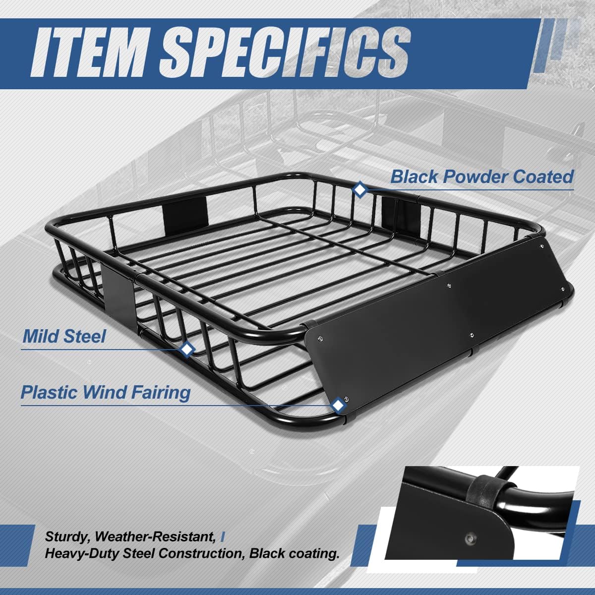 Black Mild Steel Roof Rack Cargo Carrier Basket D402481