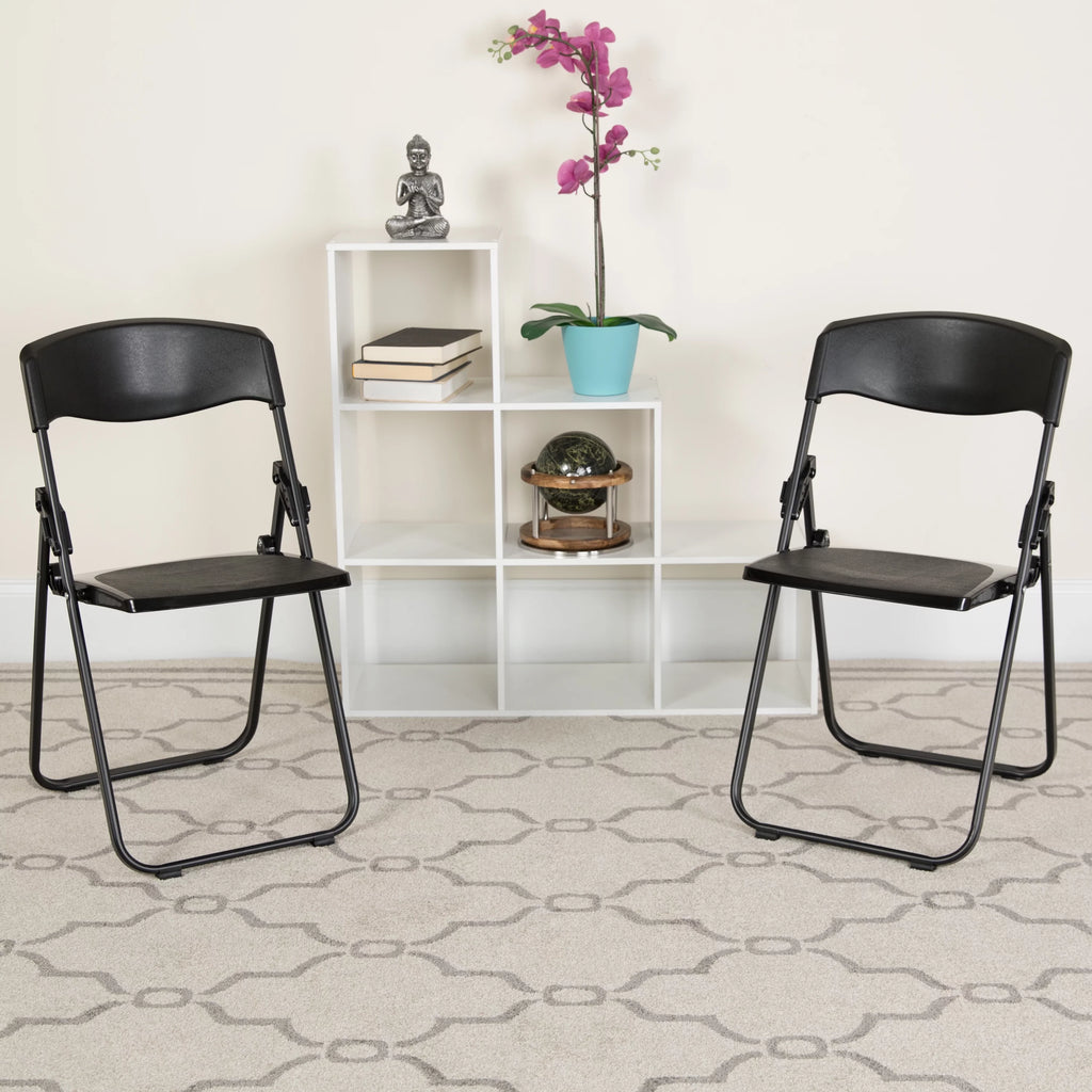 2 Pack Heavy Duty Black Plastic Folding Chair A652144