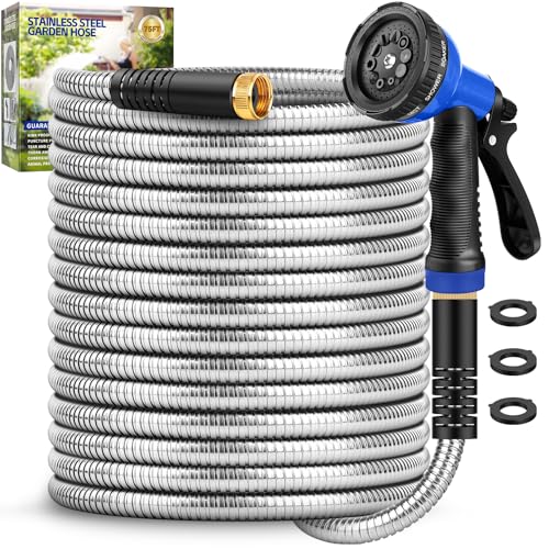 Stainless Steel 25 ft Garden Hose with 10 Function Nozzle L9365