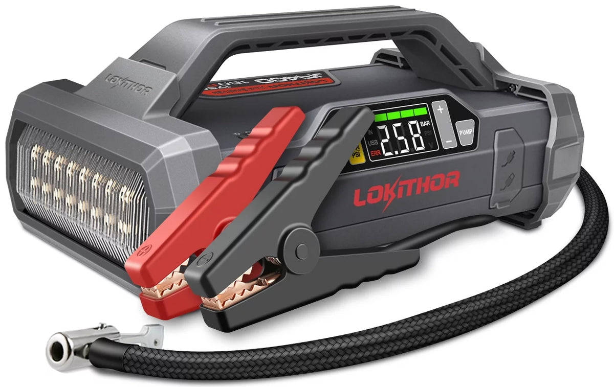 1750A 12V Jump Starter with Air Compressor and 150PSI Digital Tire Inflator E420999