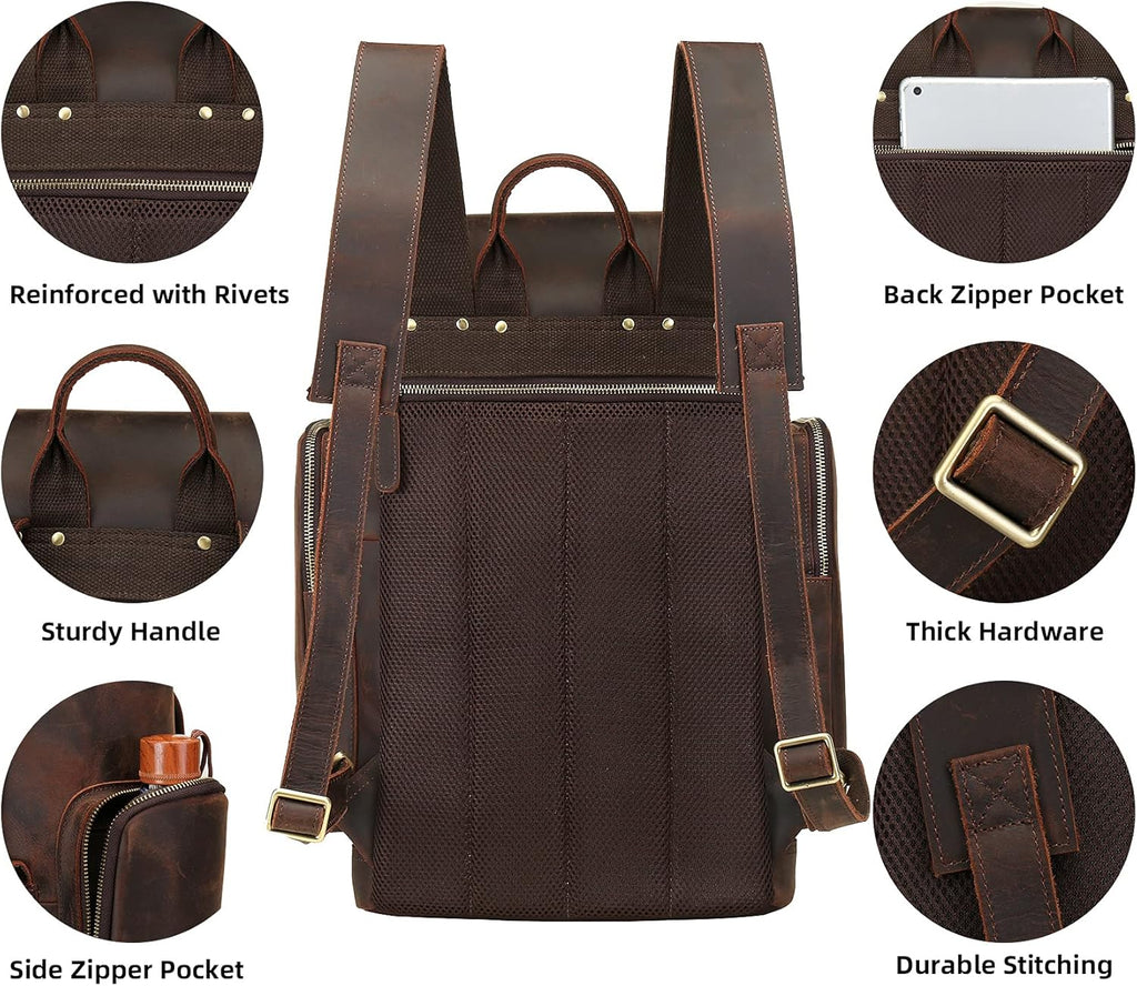Leather 15.6 inch Laptop Backpack E8052