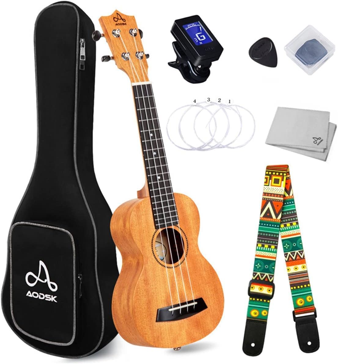 Mahogany 21 Inch Soprano Ukulele with Folding Guitar Stand Y83660
