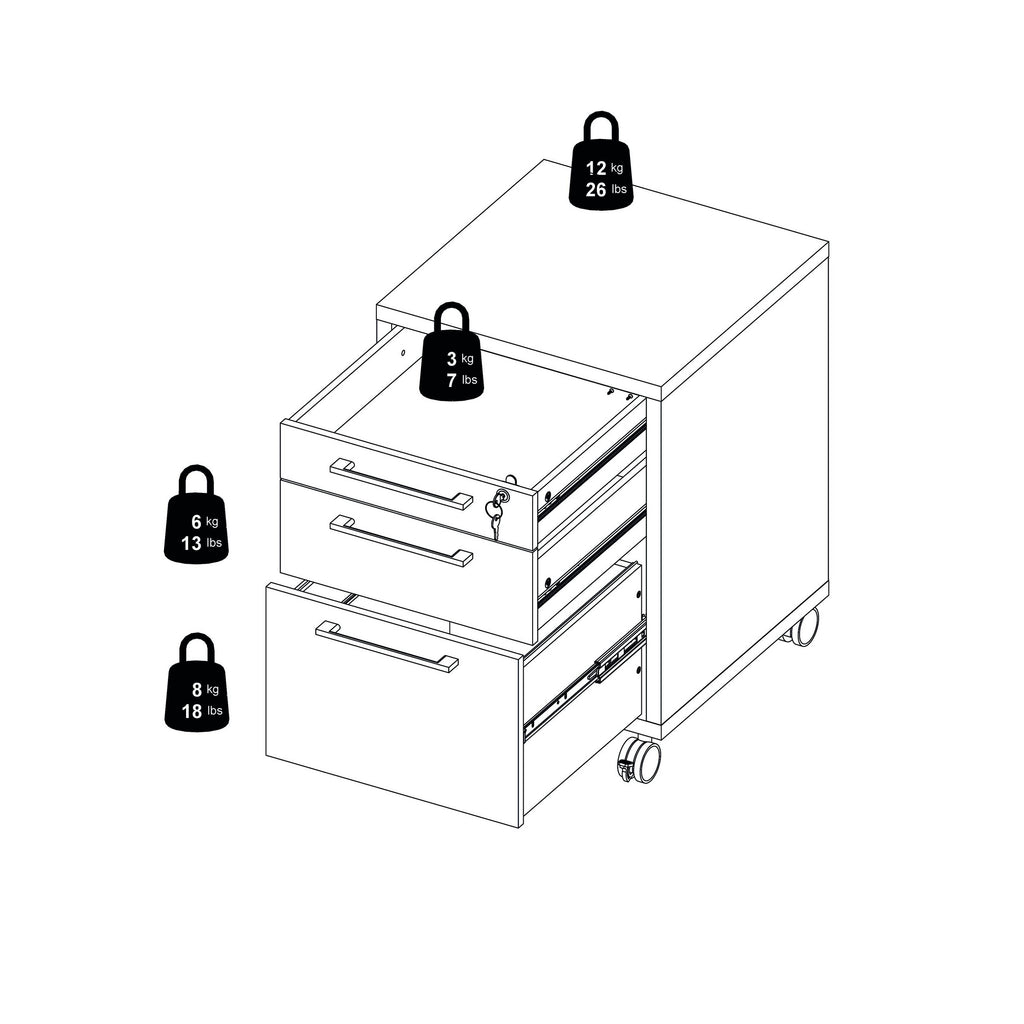 White 3 Drawer Mobile File Cabinet W88369