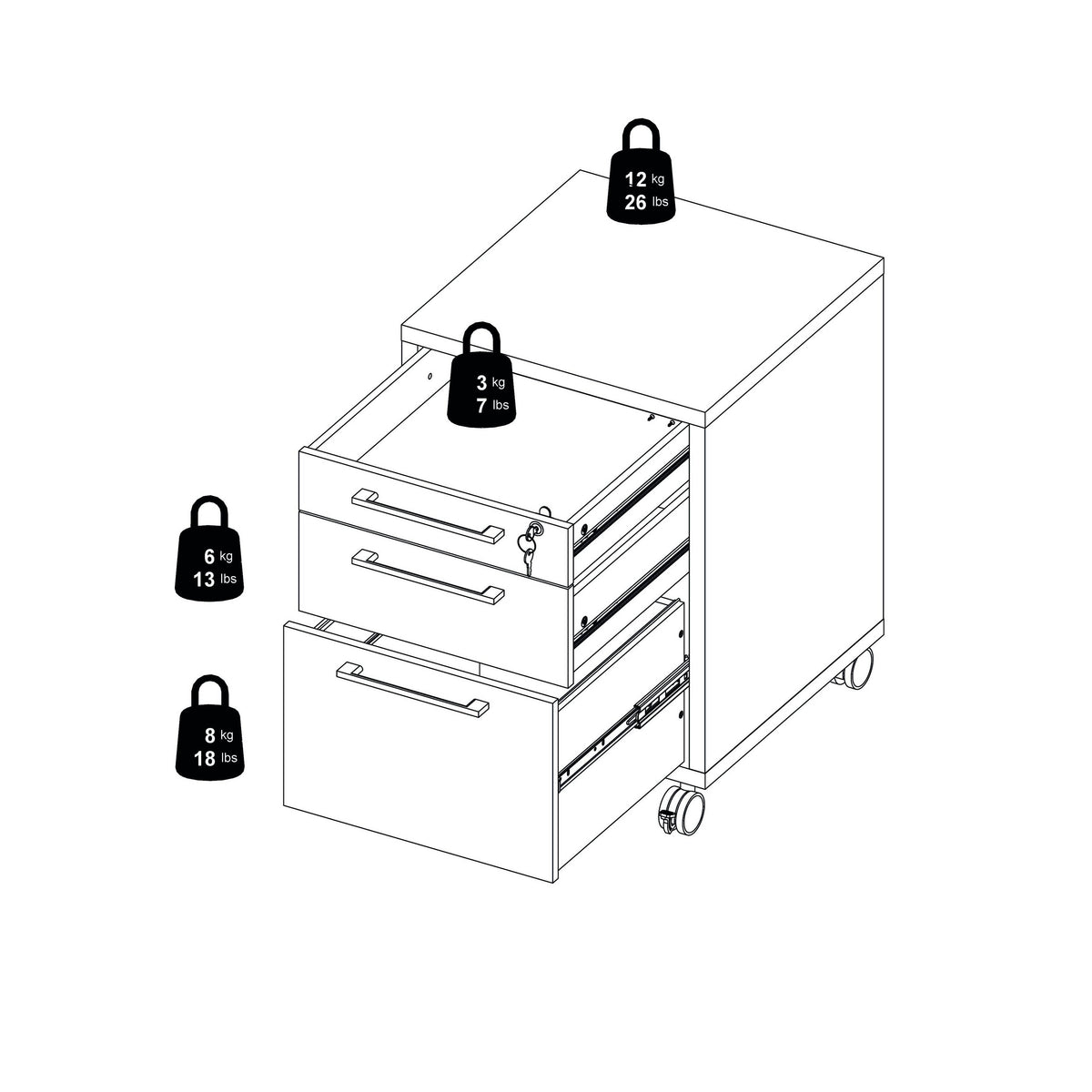 White 3 Drawer Mobile File Cabinet W88369